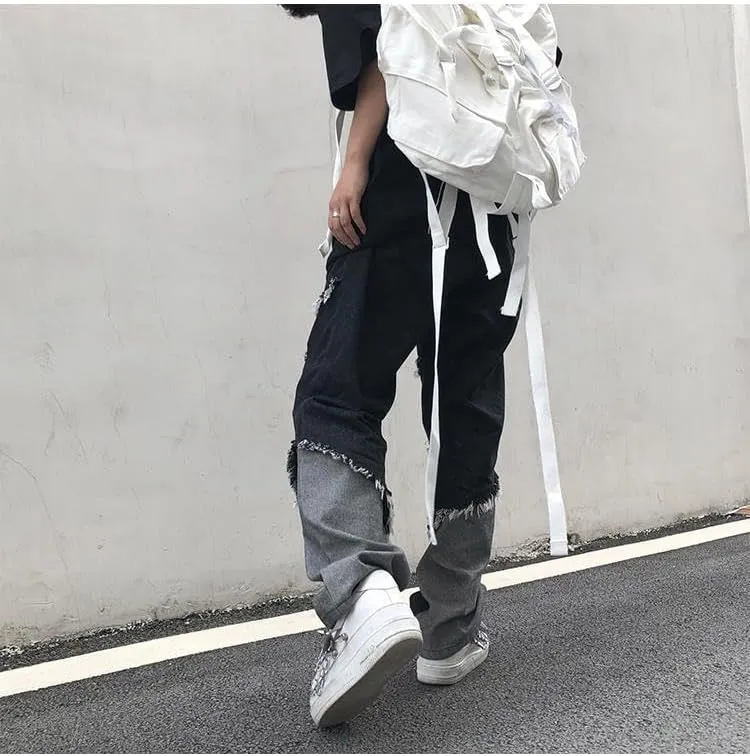 Men's Ripped Jeans, Distressed Destroyed Patchwork Straight Leg Denim Pants