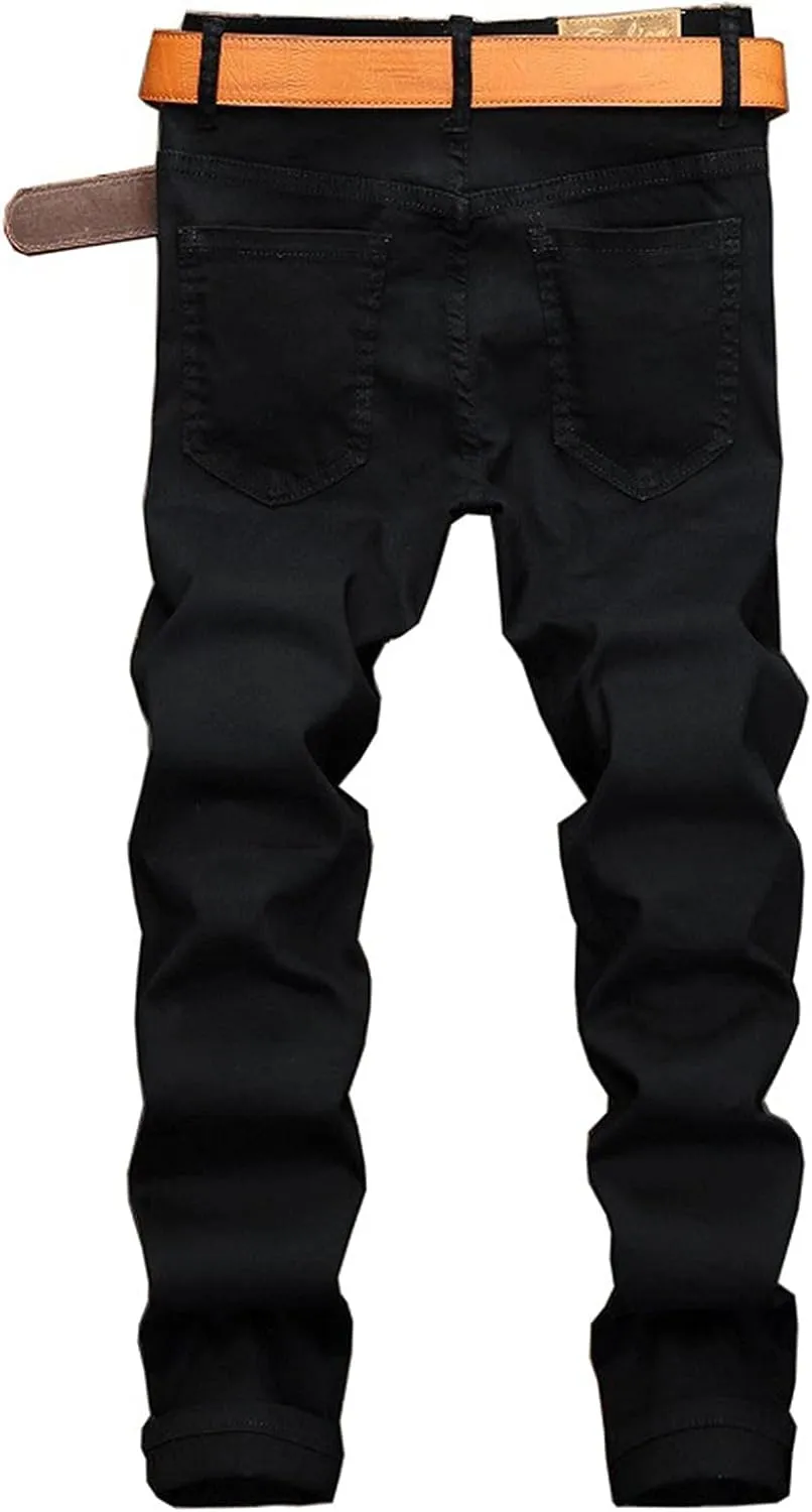 Men's Ripped Patchwork Pleated Stretch Biker Jeans with Zippers