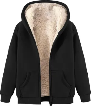 Men's Sherpa Zip Up Warm Hoodies Fleece Lined Jacket with Hood Sweatshirt Fall Winter Zipper Sweater Hooded Coats