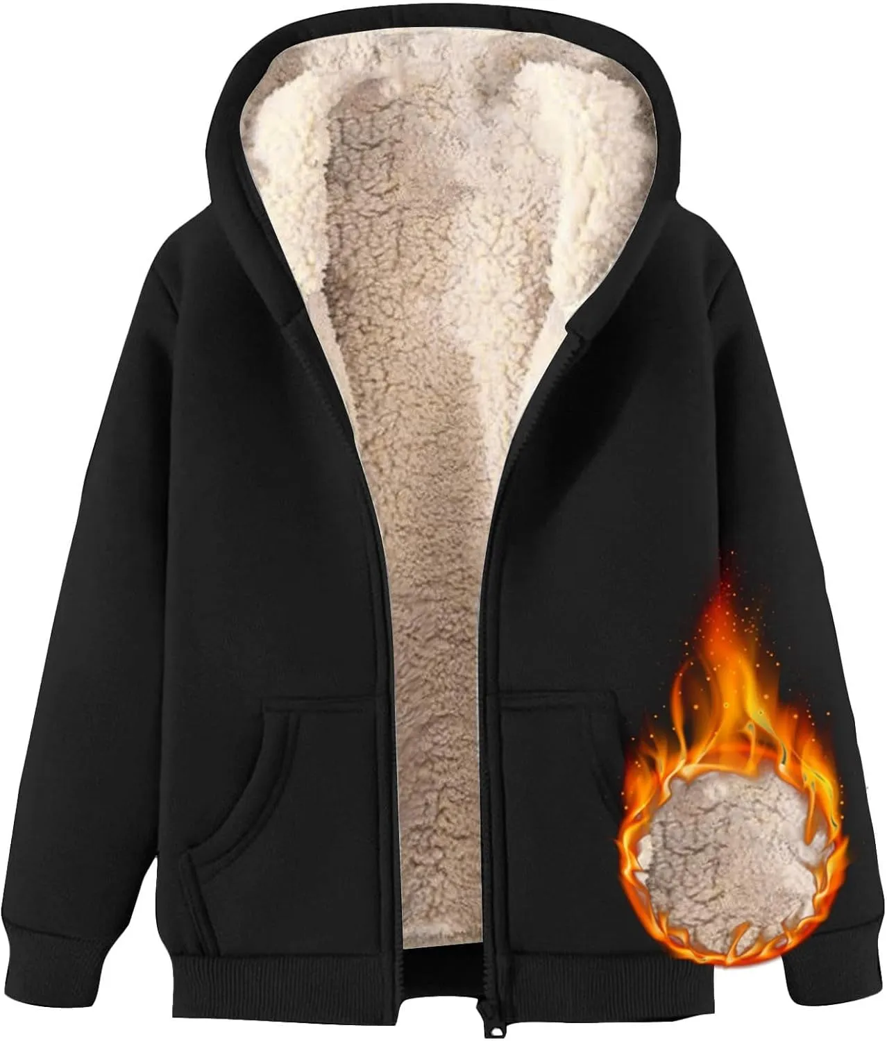 Men's Sherpa Zip Up Warm Hoodies Fleece Lined Jacket with Hood Sweatshirt Fall Winter Zipper Sweater Hooded Coats