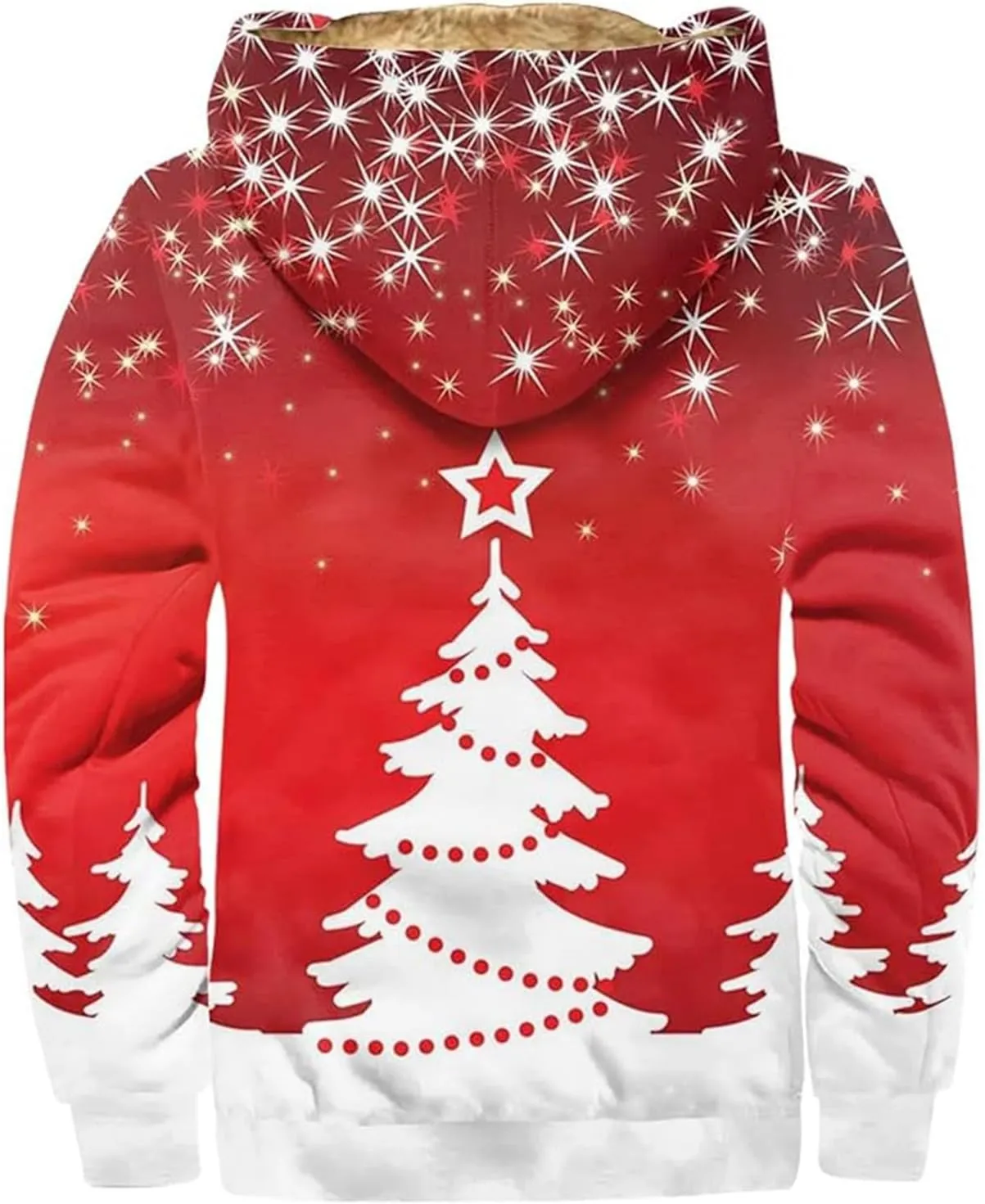 Men's Snowflake Christmas Tree Print Xmas Sweatshirt Christmas Fleece Hoodie Jacket Holiday Party Thermal Outfits