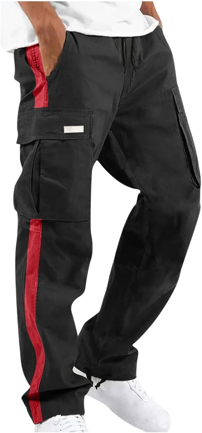 Mens Sports Cargo Pants Patchwork Trendy 2025 Work Pants for Men Casual Straight Leg Relaxed Fit Trousers with Pocket