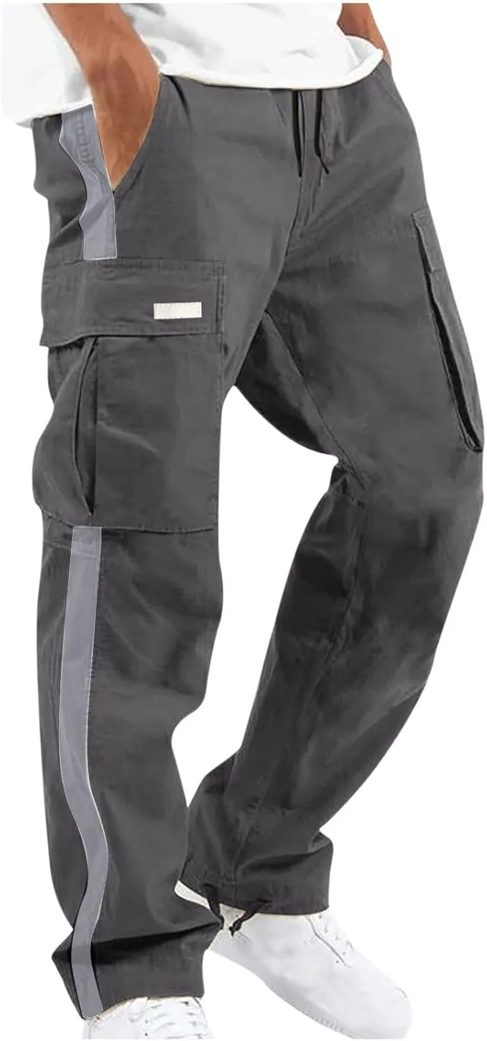 Mens Sports Cargo Pants Patchwork Trendy 2025 Work Pants for Men Casual Straight Leg Relaxed Fit Trousers with Pocket