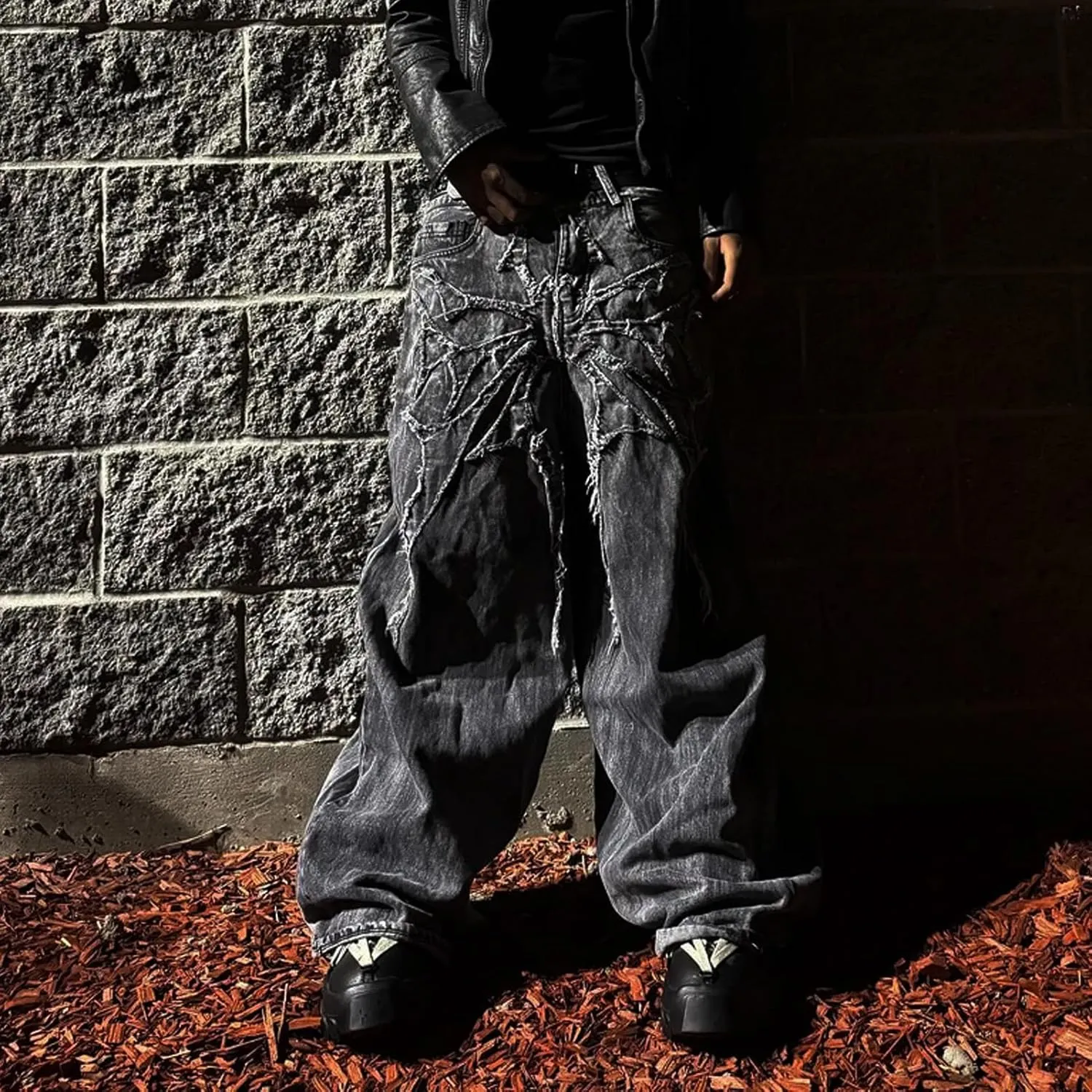 Mens Streetwear Hip Hop Baggy Jeans Wide Leg Grunge Jeans Y2K Distressed Jnco Loose Fit Denim Pants