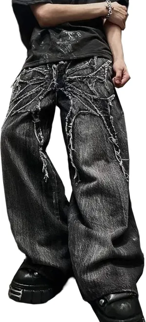 Mens Streetwear Hip Hop Baggy Jeans Wide Leg Grunge Jeans Y2K Distressed Jnco Loose Fit Denim Pants