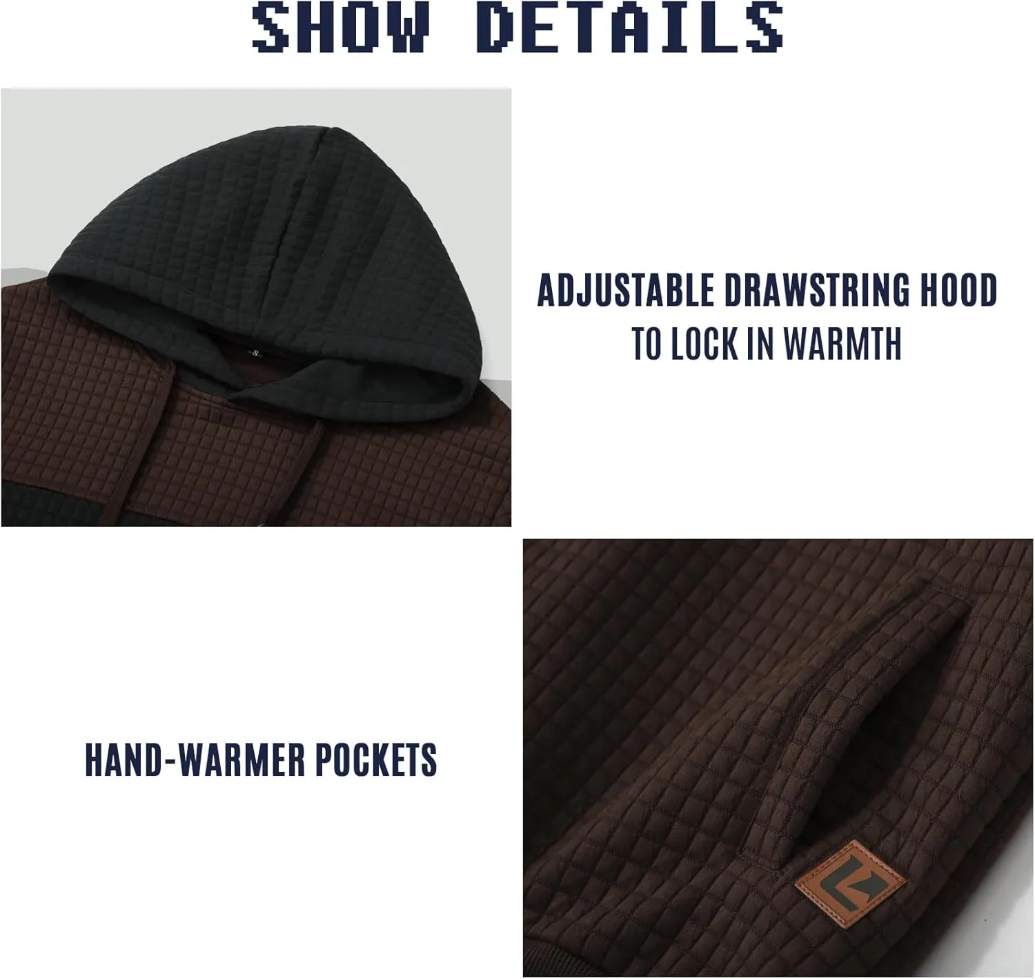 Men’s Sweatshirts Long Sleeve Pullover Patchwork Plaid Jacquard Hoodie Casual Drawstring Hoody Top
