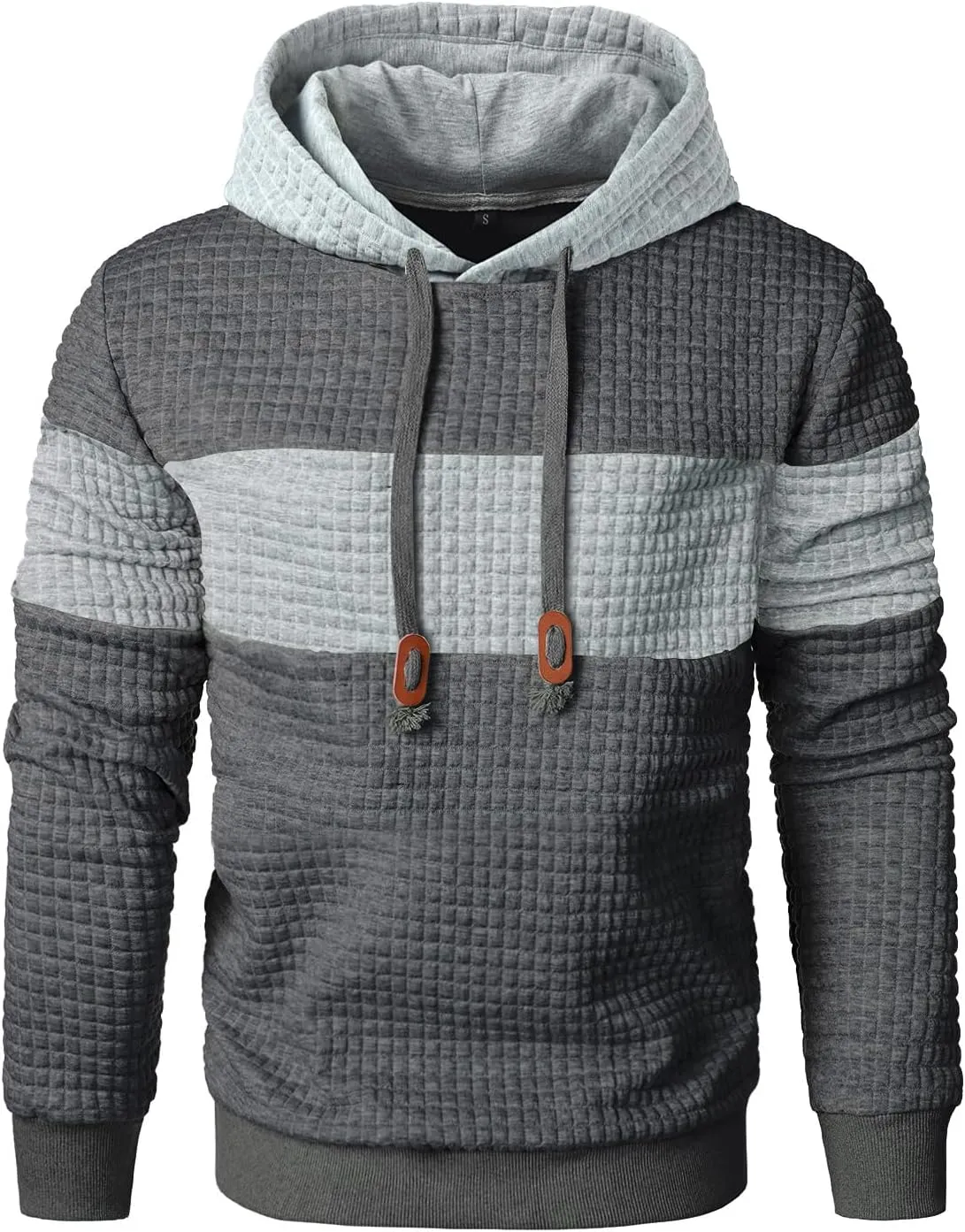 Men’s Sweatshirts Long Sleeve Pullover Patchwork Plaid Jacquard Hoodie Casual Drawstring Hoody Top