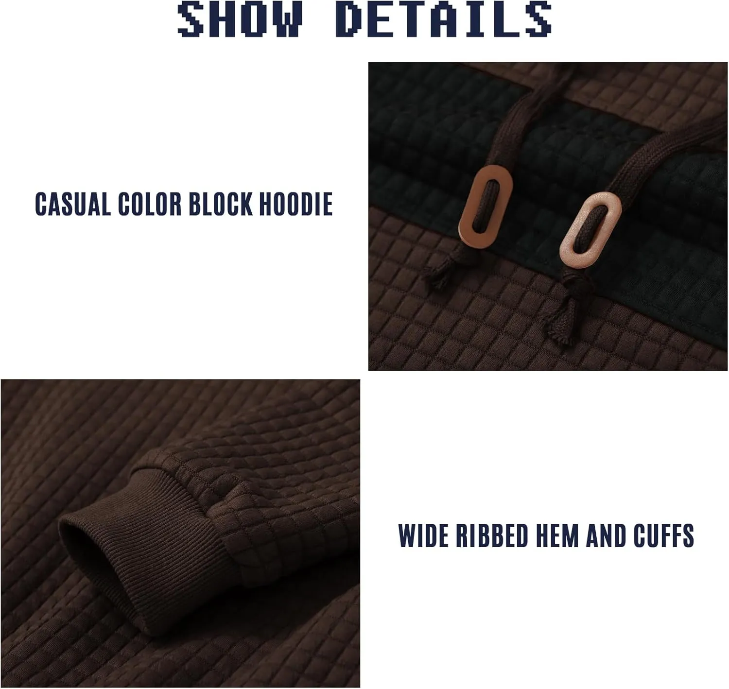 Men’s Sweatshirts Long Sleeve Pullover Patchwork Plaid Jacquard Hoodie Casual Drawstring Hoody Top