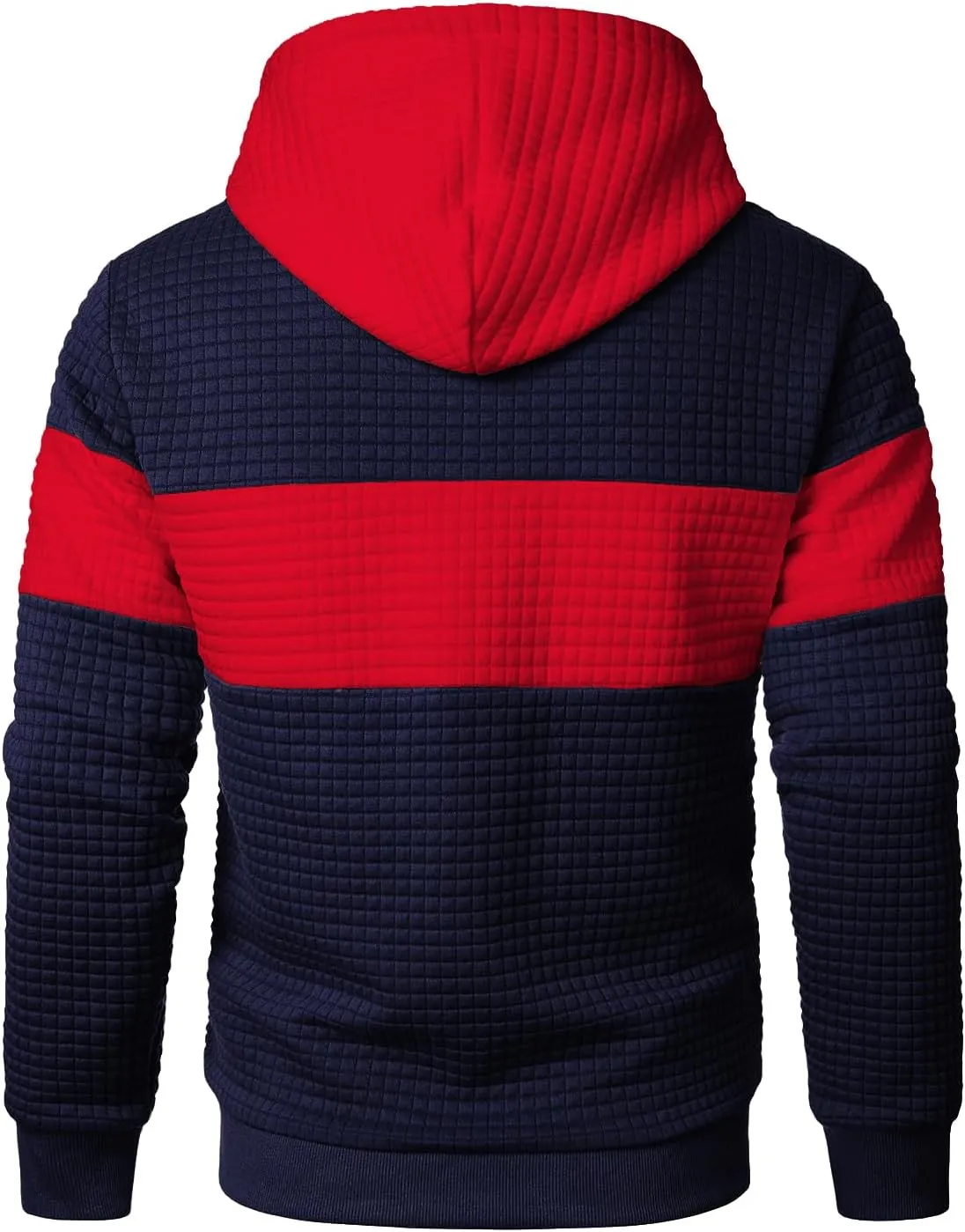 Men’s Sweatshirts Long Sleeve Pullover Patchwork Plaid Jacquard Hoodie Casual Drawstring Hoody Top