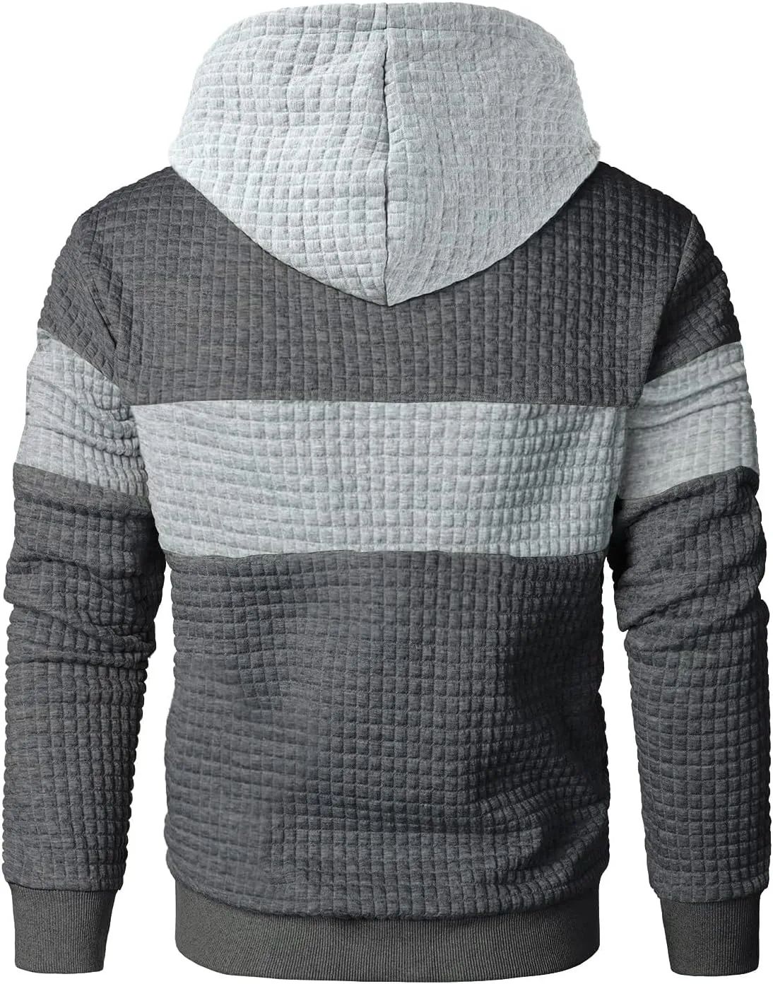 Men’s Sweatshirts Long Sleeve Pullover Patchwork Plaid Jacquard Hoodie Casual Drawstring Hoody Top