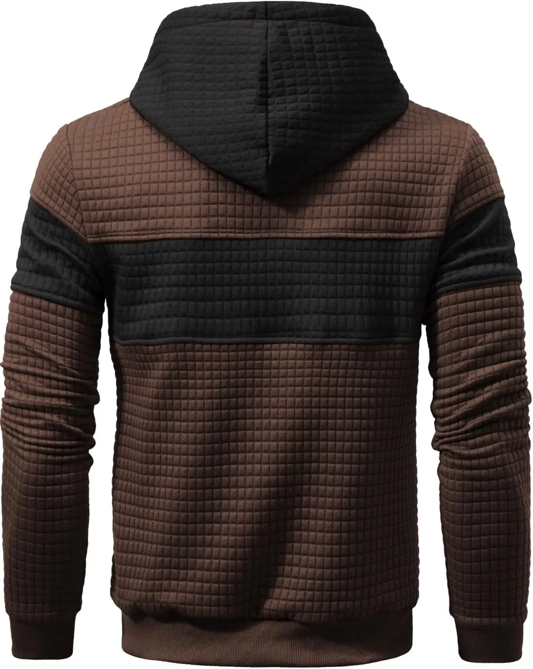 Men’s Sweatshirts Long Sleeve Pullover Patchwork Plaid Jacquard Hoodie Casual Drawstring Hoody Top