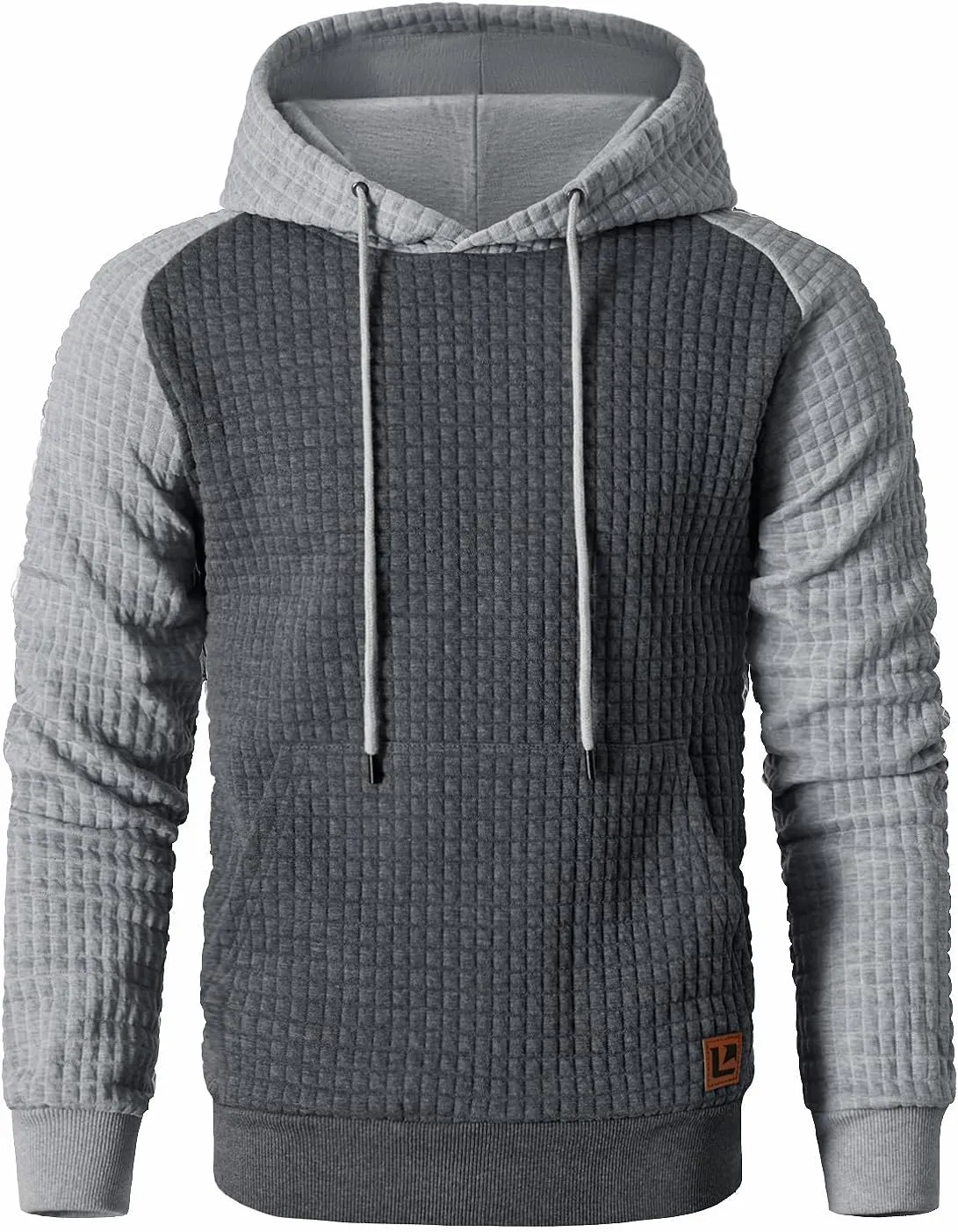 Men’s Sweatshirts Long Sleeve Pullover Patchwork Plaid Jacquard Hoodie Casual Drawstring Hoody Top