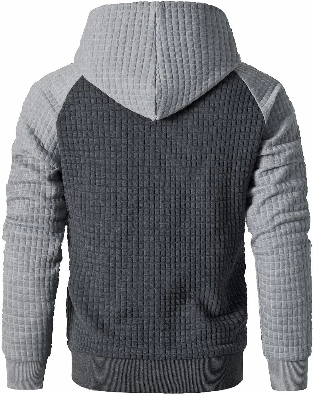 Men’s Sweatshirts Long Sleeve Pullover Patchwork Plaid Jacquard Hoodie Casual Drawstring Hoody Top