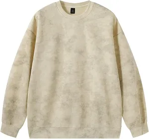 Mens Tie Dye Crew Neck Sweatshirt Wash Long Sleeve Casual Stylish Pullover Streetwear Loose Gym Workout Sweatshirt