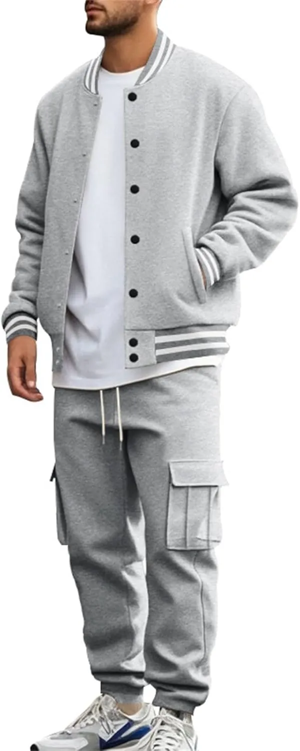 Men's Tracksuit Set Jogging Sweatsuits Varsity Baseball Jacket Coat Cotton Blend Letterman Jackets Cargo Sweatpants