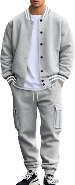 Men's Tracksuit Set Jogging Sweatsuits Varsity Baseball Jacket Coat Cotton Blend Letterman Jackets Cargo Sweatpants