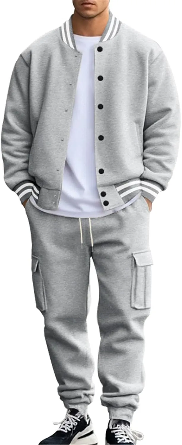 Men's Tracksuit Set Jogging Sweatsuits Varsity Baseball Jacket Coat Cotton Blend Letterman Jackets Cargo Sweatpants