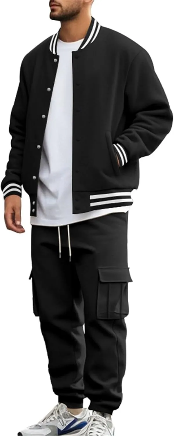 Men's Tracksuit Set Jogging Sweatsuits Varsity Baseball Jacket Coat Cotton Blend Letterman Jackets Cargo Sweatpants
