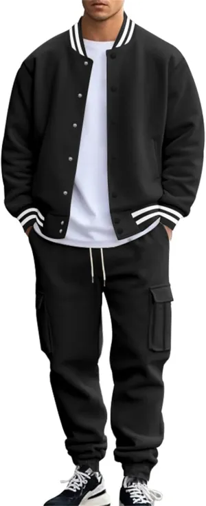 Men's Tracksuit Set Jogging Sweatsuits Varsity Baseball Jacket Coat Cotton Blend Letterman Jackets Cargo Sweatpants