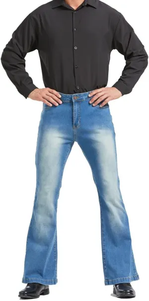 Men's Vintage Flared Leg Denim Jeans Classic Patchwork Bell Bottom Denim Pants