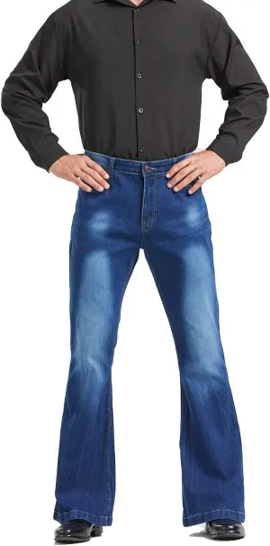 Men's Vintage Flared Leg Denim Jeans Classic Patchwork Bell Bottom Denim Pants