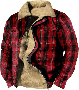 Mens Zip Up Fleece Flannel Jackets Shirt Stand Collared Plaid Cotton Soft Thermal Coat Outdoor Thicken Winter Outfits