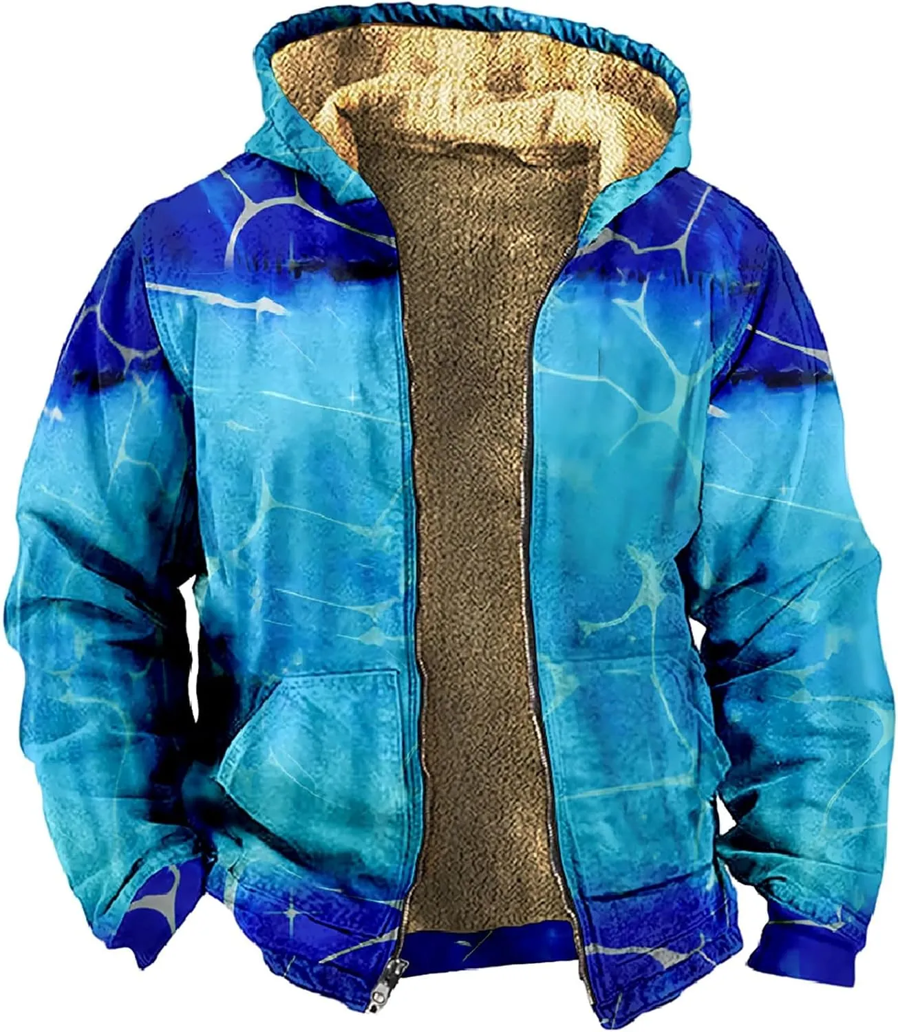 Men's Zip Up Hoodie Heavyweight Sweatshirt Fleece Sherpa Lined Warm Jacket Gradient Color Big&Tall Plus Size Clothes
