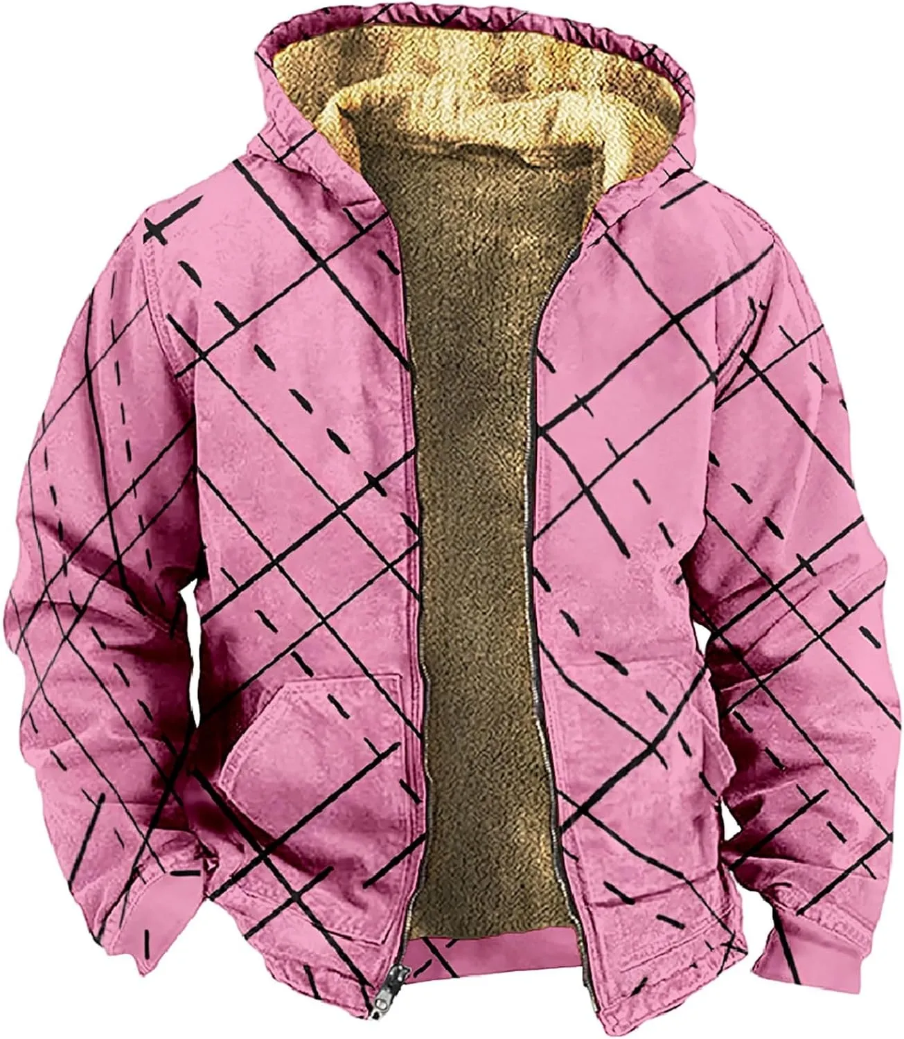 Men's Zip Up Hoodie Heavyweight Sweatshirt Fleece Sherpa Lined Warm Jacket Gradient Color Big&Tall Plus Size Clothes