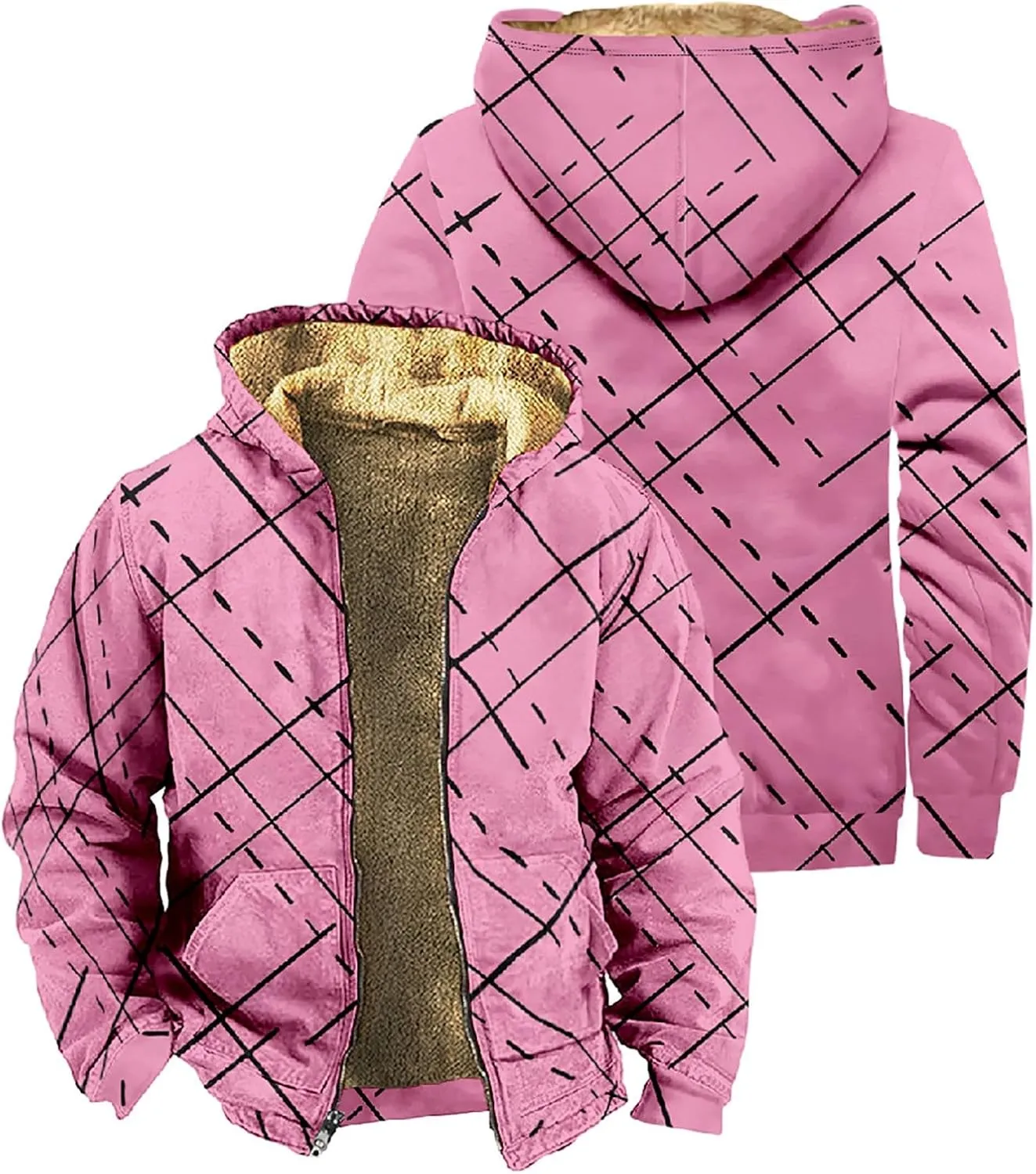 Men's Zip Up Hoodie Heavyweight Sweatshirt Fleece Sherpa Lined Warm Jacket Gradient Color Big&Tall Plus Size Clothes