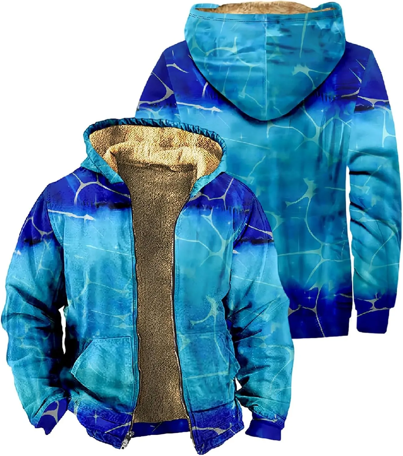 Men's Zip Up Hoodie Heavyweight Sweatshirt Fleece Sherpa Lined Warm Jacket Gradient Color Big&Tall Plus Size Clothes