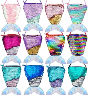 Mermaid Sequin Purse,12Pcs Mermaid Tail Wallets Glitter Reversible Sequins Coin Purses for Girls Boys Mermaid Party Favors