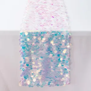 Mermaid Sequin Table Runner 12x108 Inch – Glittery Holographic Tablecloth for Ocean-Themed Parties, Weddings, Birthdays, and Banquets