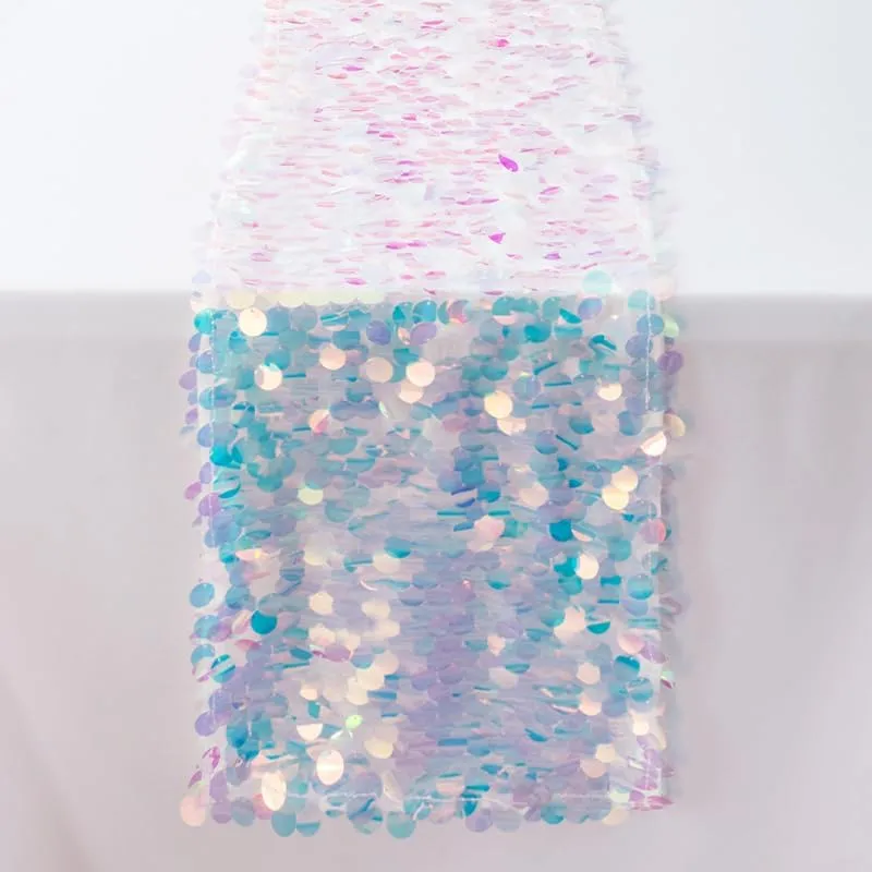 Mermaid Sequin Table Runner 12x108 Inch – Glittery Holographic Tablecloth for Ocean-Themed Parties, Weddings, Birthdays, and Banquets
