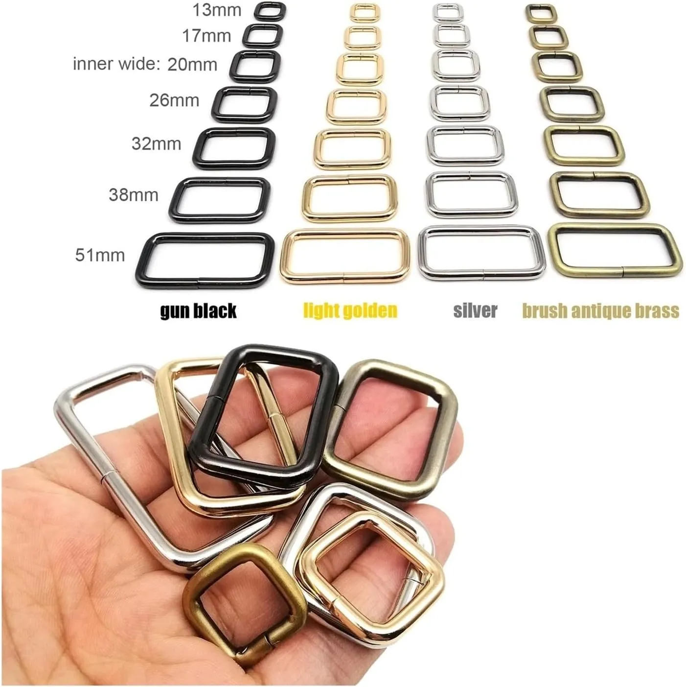 Metal Thickened Handbag Leather Bag Strap Belt Webbing Dog Collar Chain Rectangle Square O D Ring Buckle Clasp DIY