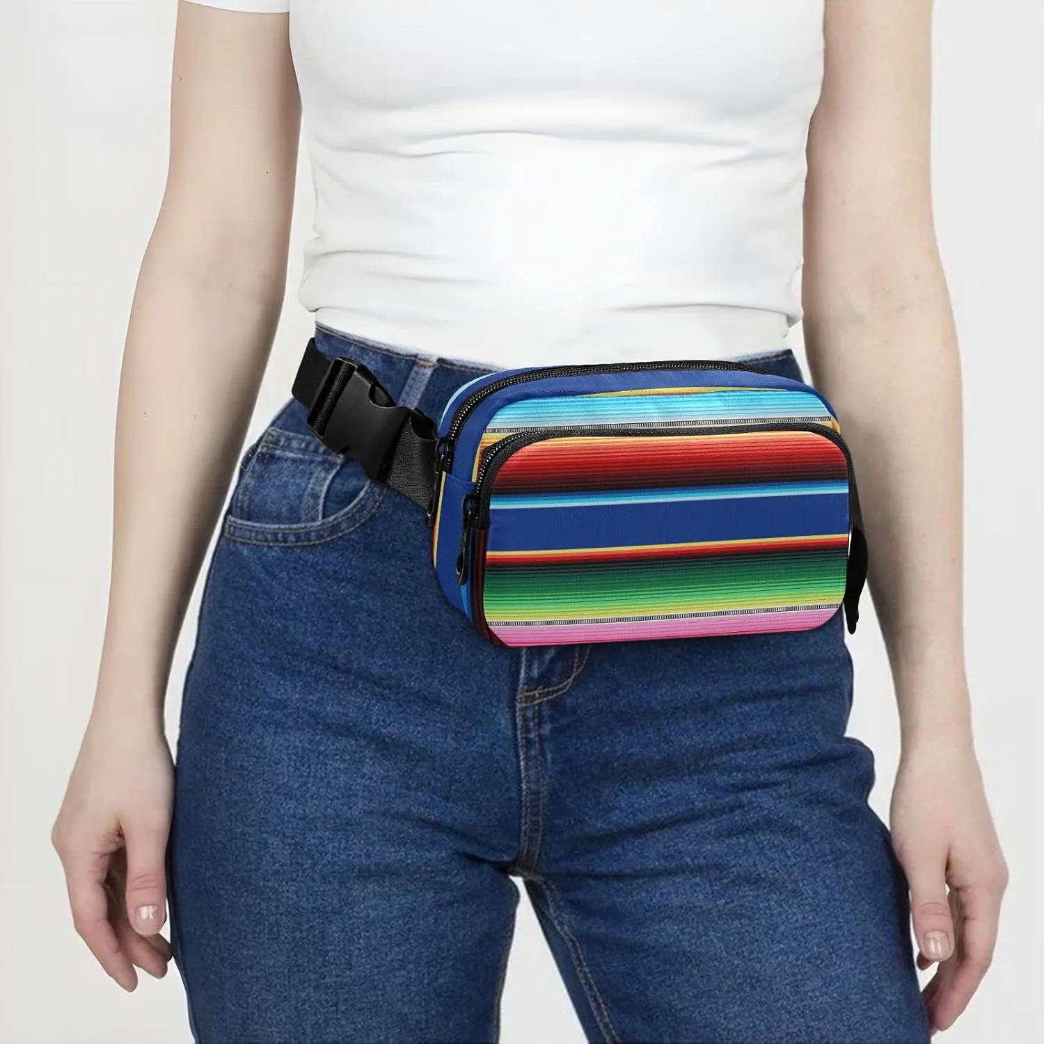 Mexican Serape Blanket Stripes Fanny Pack for Women Men Crossbody Belt Bag Fashion Waist Packs Purse with Adjustable Strap Dupes for Outdoors Shopping Traveling