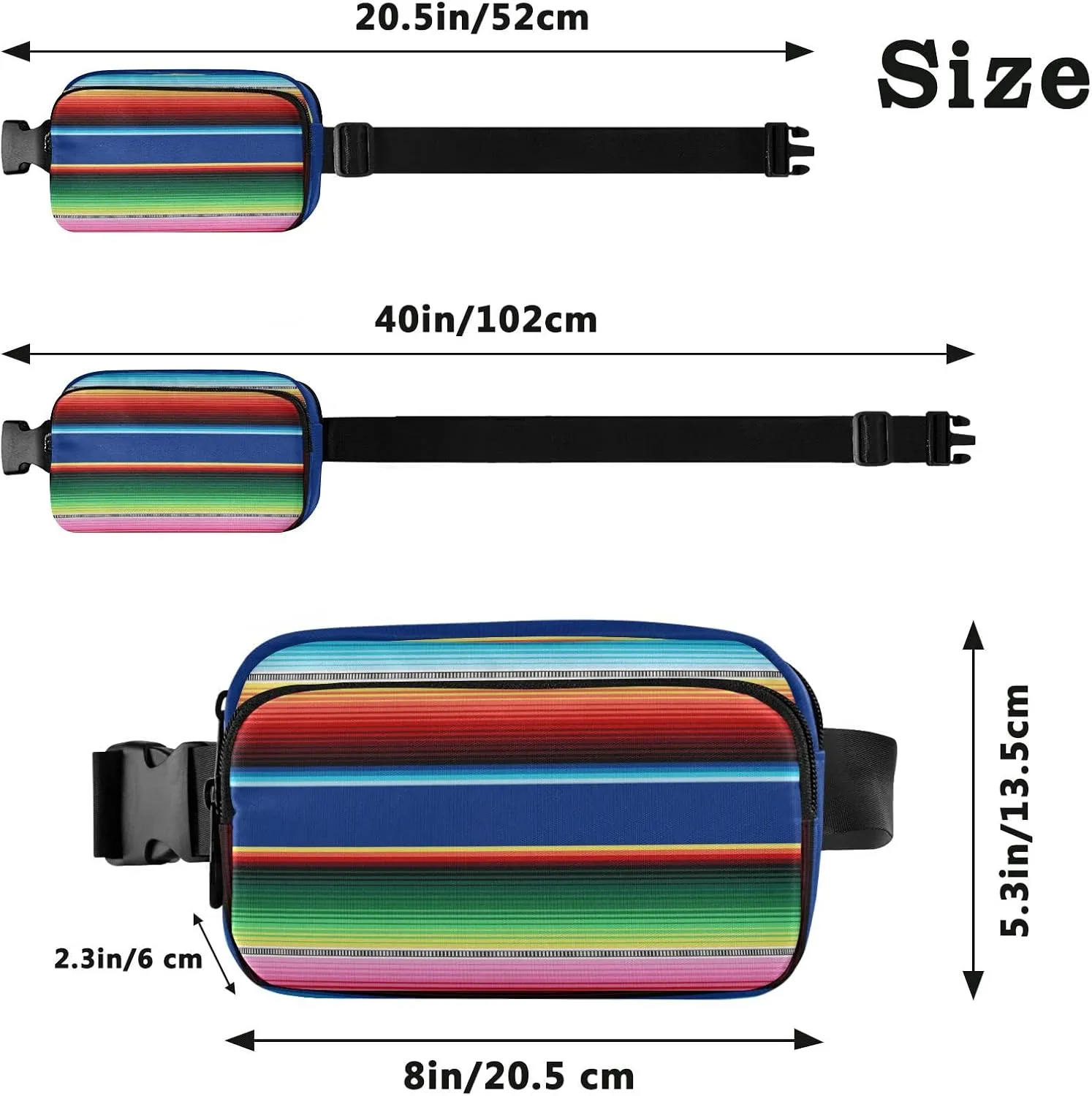 Mexican Serape Blanket Stripes Fanny Pack for Women Men Crossbody Belt Bag Fashion Waist Packs Purse with Adjustable Strap Dupes for Outdoors Shopping Traveling