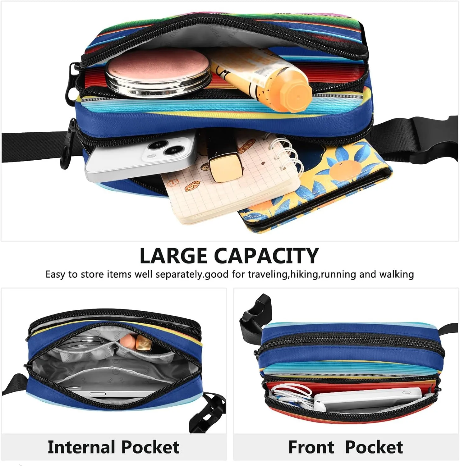Mexican Serape Blanket Stripes Fanny Pack for Women Men Crossbody Belt Bag Fashion Waist Packs Purse with Adjustable Strap Dupes for Outdoors Shopping Traveling