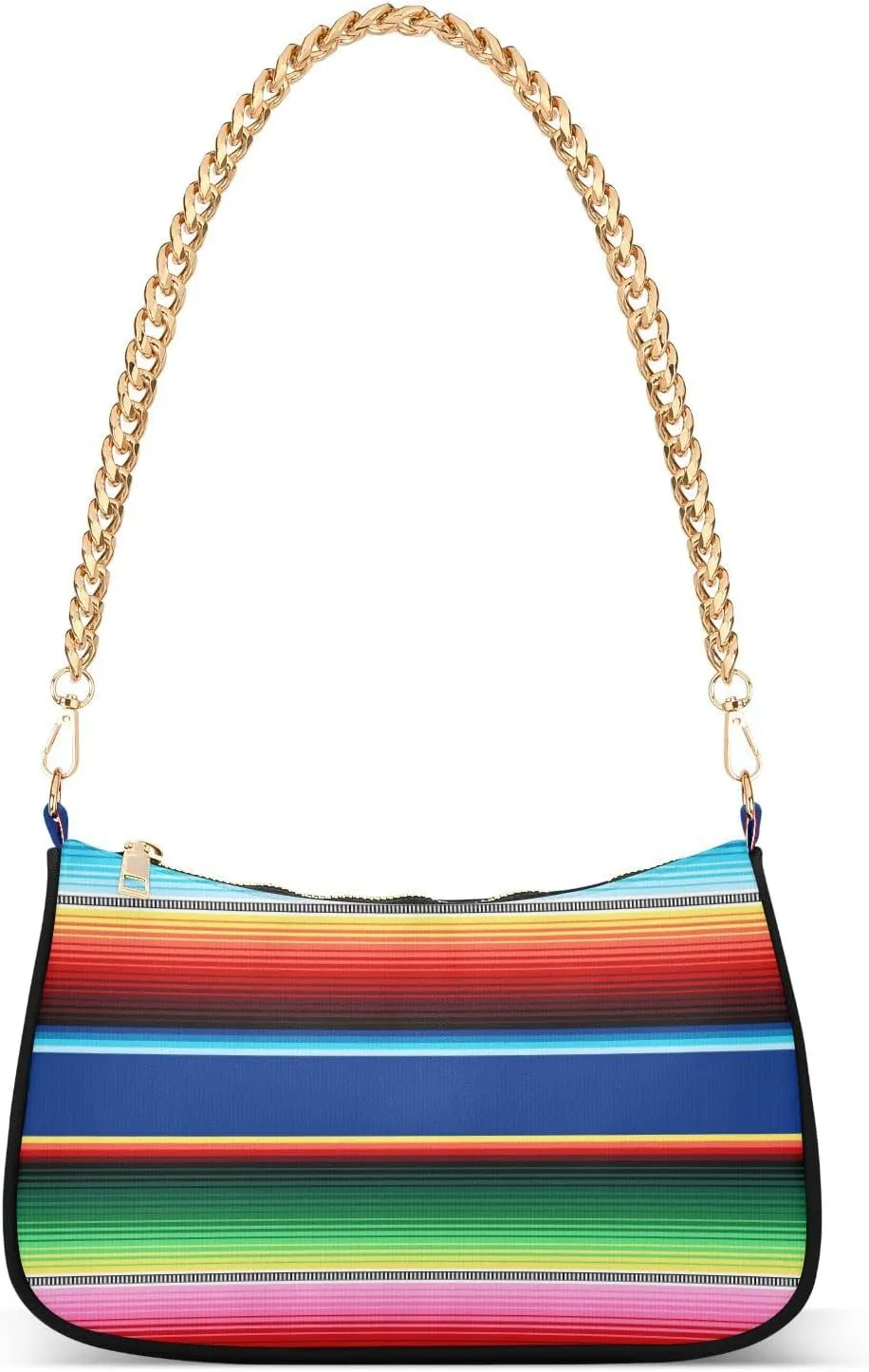 Mexican Serape Blanket Stripes Shoulder Bag for Women Fabric Crescent Handbag with Zipper Chain Clutch Purses