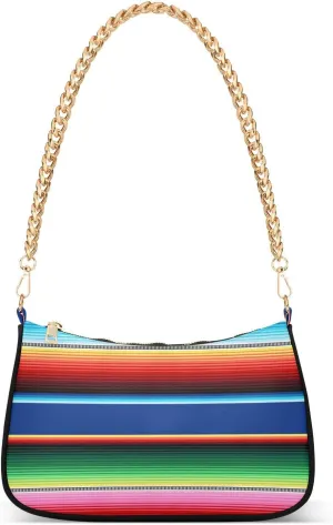 Mexican Serape Blanket Stripes Shoulder Bag for Women Fabric Crescent Handbag with Zipper Chain Clutch Purses
