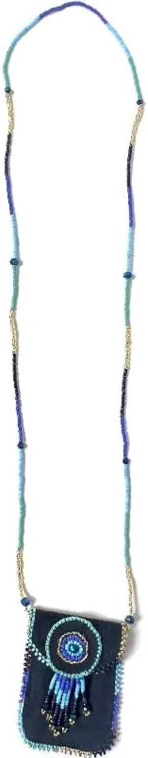 Mia Jewel Shop Authentic Leather Suede Medicine Pouch Seed Bead Fringe Dangle Necklace - Womens Fashion Handmade Bags Boho Travel Accessories
