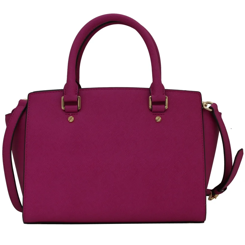 Michael Kors Selma Saffiano Leather Medium Satchel Bag- Navy