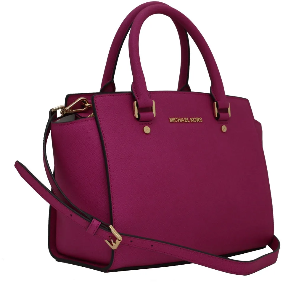 Michael Kors Selma Saffiano Leather Medium Satchel Bag- Navy