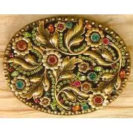 Michal Golan Swarovski Crystals and Black Enamel Belt Buckle