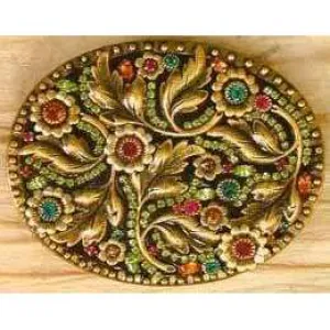 Michal Golan Swarovski Crystals and Black Enamel Belt Buckle