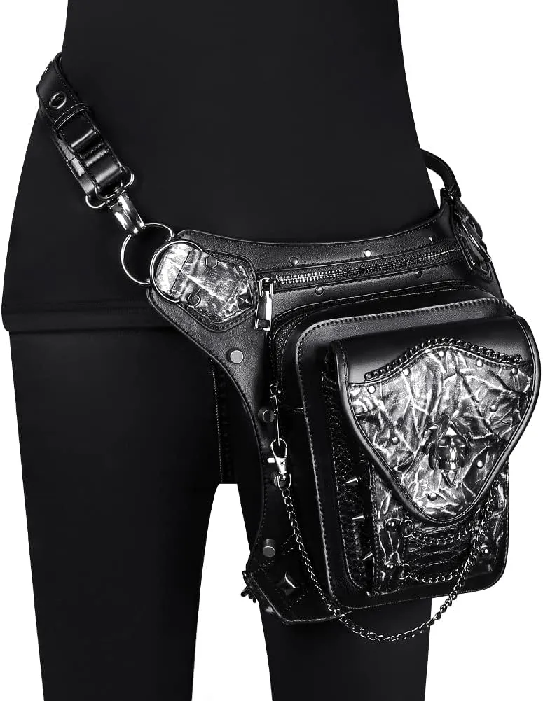 Micoklinlin PU Leather Waist Drop Leg Bag Punk Big Motorcycle Cycling Hiking Fanny Pack Waterproof Fanny Pack Crossbody Bags for Women Men Hip Thigh Pouch Rivet Leg Bag Purse