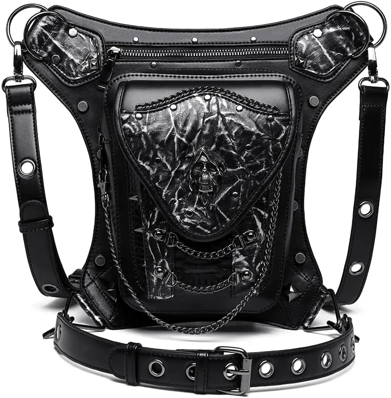 Micoklinlin PU Leather Waist Drop Leg Bag Punk Big Motorcycle Cycling Hiking Fanny Pack Waterproof Fanny Pack Crossbody Bags for Women Men Hip Thigh Pouch Rivet Leg Bag Purse