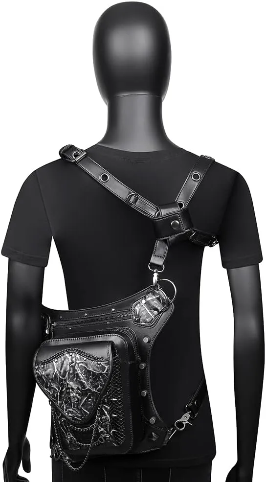 Micoklinlin PU Leather Waist Drop Leg Bag Punk Big Motorcycle Cycling Hiking Fanny Pack Waterproof Fanny Pack Crossbody Bags for Women Men Hip Thigh Pouch Rivet Leg Bag Purse