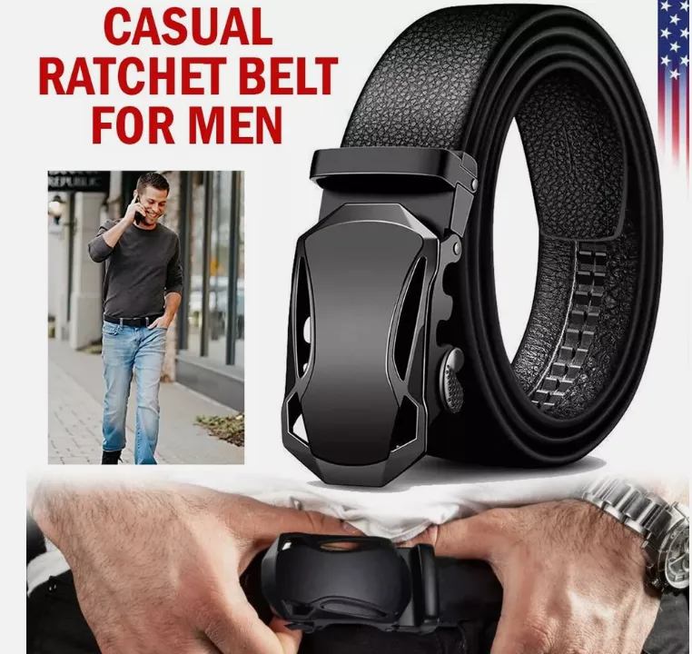Microfiber Leather Mens Ratchet Belt Belts For Men Adjustable Automatic Buckle
