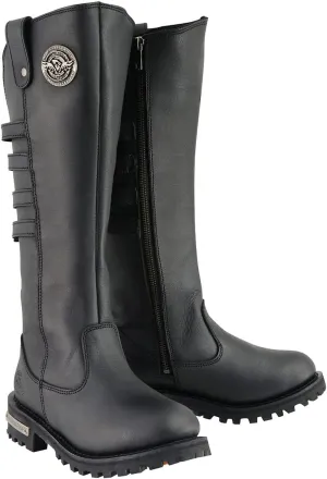 Milwaukee Leather MBL9345 Women's Black 15-inch High Rise Leather Riding Boots with Four Calf Buckles