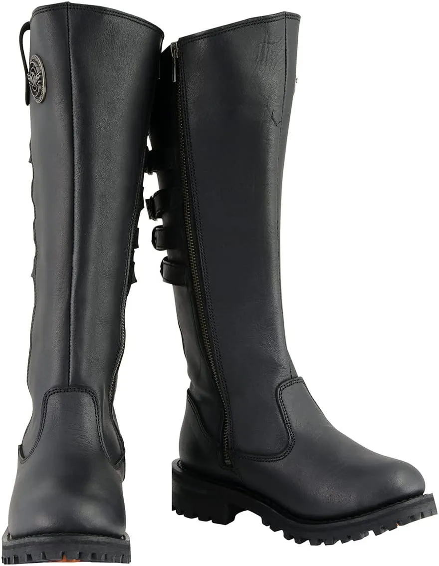 Milwaukee Leather MBL9345 Women's Black 15-inch High Rise Leather Riding Boots with Four Calf Buckles